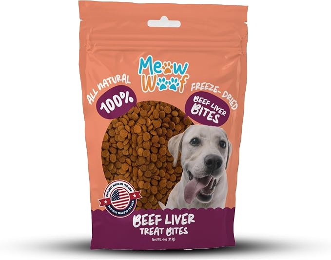 Meow Woof Freeze Dried Beef Liver Dog Treats, Single Ingredient, High Protein Natural Dog Treats, Grain Free Training Treats for Dogs & Puppies, Freeze Dried Liver Treats, 113g