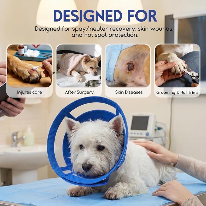 ASENKU Dog Cone Collar, Protective Recovery Dog Collar After Surgery, Comfy Adjustable Cone for Dogs to Stop Licking, Pet E-Collar for Small, Medium & Large Dogs(Blue, L)
