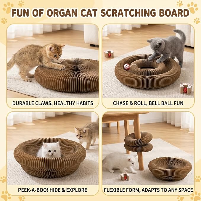 Kitlty Kurliz Cat Toy,Magic Organ Cat Scratcher Board,Foldable Recyclable Cat Accordion Toy,Interactive Scratch Pad with Toy Ball,Interactive Cat Toys for Indoor Cats Exercise & Anxiety Relief (1 PCS)