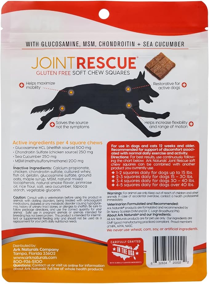 Ark Naturals Joint Rescue Dog Chew, Chicken Flavor, Joint Supplement with Glucosamine & Chondroitin, 2 Pack