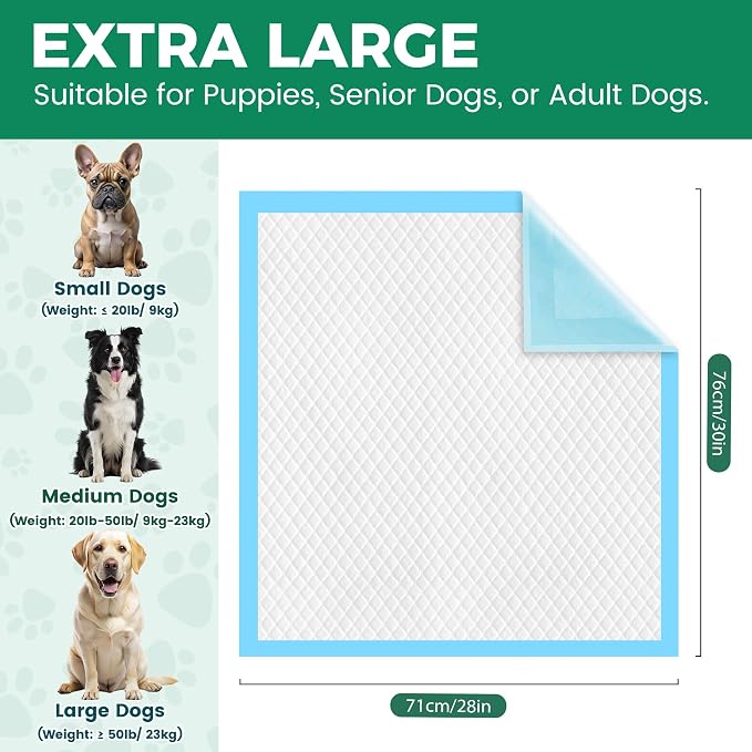 Dog Pee Pads Extra Large 28" x 30" 100 Count, Puppy Pads XL 100 Pack Leak-Proof XLarge Pee Pads for Dogs, Super Absorbent & Quick-Dry Disposable Pet Potty Training Pads for Dogs, Puppies, Doggy
