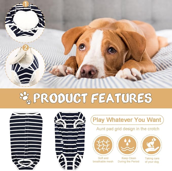 Etdane Dog Diapers Sanitary Panties Physiological Period Shirts Surgical Recovery Suits for Male and Female Dogs, Blue/X-Small