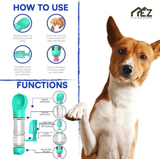 Portable Dog Water Bottle Set – Travel Water & Food Dispenser with Waste Bag Holder & Scooper – Foldable Dog Bowl for Outdoor Adventures – LIVINGHOME