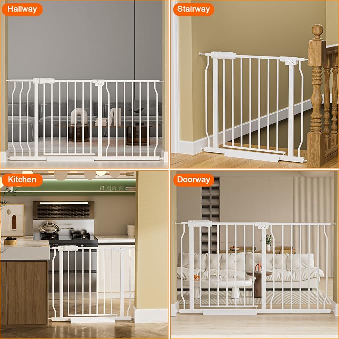 HOOEN Extra Wide Baby Gate for Doorways Stairs 86-105 Inch Wide Pressure Mounted Dog Gates for the House Walk Through Gates Indoor Safety Child Gates for Kids or Pets (86.3"-105")