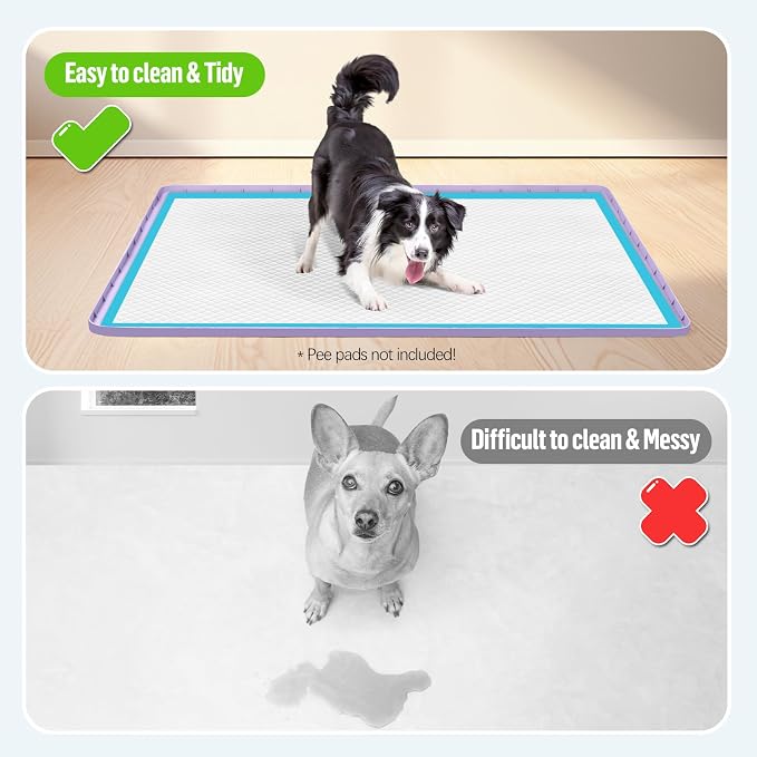 Pee Pad Holder for Dogs, 50" x 35" Silicone Pee Tray Mat Leak-Proof, High Edge, No Spill Pet Pad Holder for Puppy, Cat, Rabbit, Training Pads for Floor Protection, No Pee Pads (Purple)
