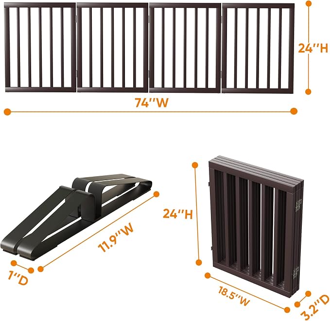 Freestanding Dog Gate Folding Brown Dog Gates for the House Doorways Stairs Pet Gates for Dogs, Doogie Puppy Fence Gate