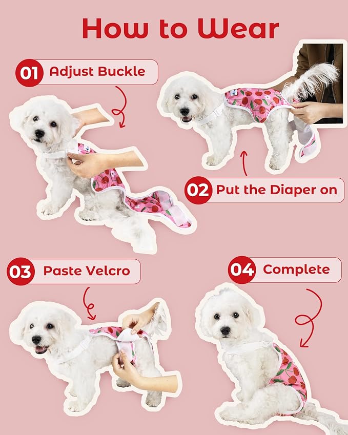 Pet Soft Dog Diapers Female Onesie Sanitary Pantie with Adjustable Suspender, Colorful Pattern Washable Puppy Diapers Female, Super Absorbent Underwear Dog Diapers for Heat (Fruit, Mini-Small)