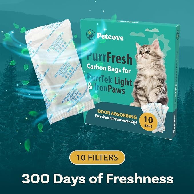 Petcove Cat Litter Box Liners, Carbon Litter Deodorizers Bundle For PurrTek Max & Light| Drawstring Bags for Automatic & Self-Cleaning Litter Boxes | Unscented (PurrTek Light Accessories)