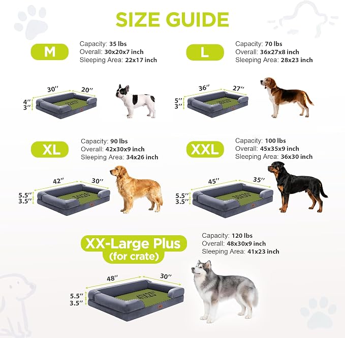 Dog Bed for Medium Large Size Dogs - Waterproof Memory Foam Soft Pet Couch with Removable Washable Bolster Cover,30 x 20