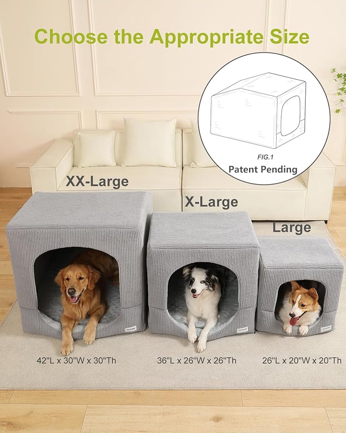 Hovicaed Indoor Dog House for Extra Large Medium Small Sized Dogs - Dog Tent with Washable Removable Cover, Pet Orthopedic Dog Cave Bed Egg-Crate Foam Cushion, Inside Dog House Large Space(XXL)