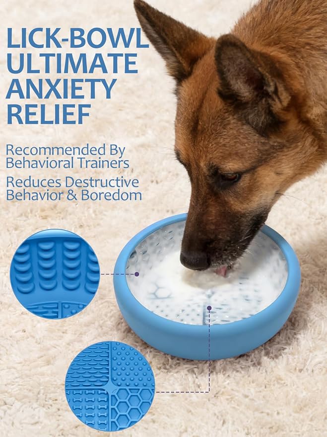 Dog Lick Bowl for Large Dogs, Lick Mat, Slow Feeder Lick Bowl with Brush and Scraper,Strong Suction, Freeze Licking Bowl for Anxiety Relief, Enrichment & Distraction, Dishwasher Safe 7.6 * 3.5 inch