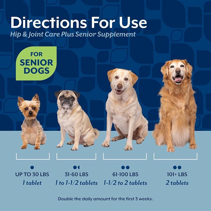 NaturVet Senior Wellness Hip and Joint Plus Omegas Advanced Supplement for Dogs, Chewable Tablets Time Release, Made in the USA, 40 Count