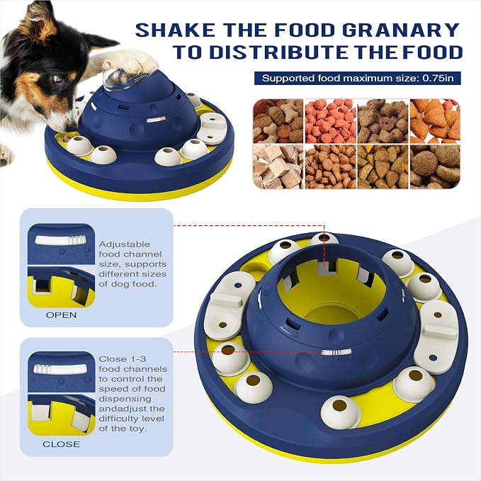 KADTC XL 2-Level Dog Puzzle Toy, Mental Stimulation for Dogs | 3 Cups central feeder adds shake-to-release rewards and adjustable channels for beginner-to-advanced play.