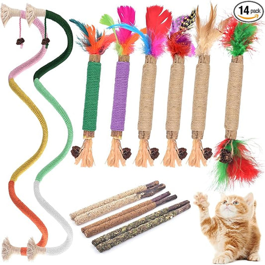 TINDTOP Cat Chew Toys, Silvervine Chew Sticks with 2 Pack Chew Ropes | for Kittens Teeth Cleaning, Increase Appetite, Aggressive Chewers Cat Dental Toy