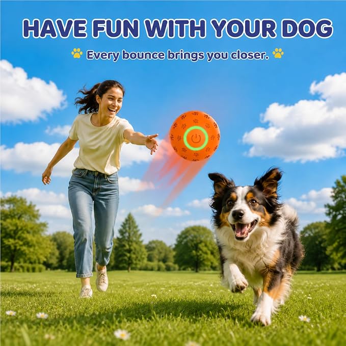 Interactive Dog Toy Ball, Durable Motion Activated Automatic Moving Ball for Small/Medium/Large Dogs, Rechargeable Dog Ball with LED Lights, 2 Play Modes to Keep Your Dog Busy (Orange)