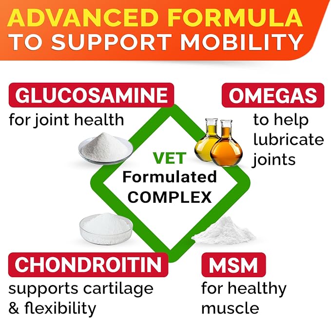 Senior Advanced Glucosamine Chondroitin Joint Supplement for Dogs - Hip & Joint Pain Relief Pills - Large & Small Breed - Hip Joint Chews Canine Joint Health - Dogs&Horses - Bacon Flavor-120Ct