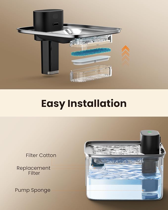 Cat Water Fountain Filter Replacement - 9 Filter(6 Carbon Filters & 3 Foam Filters) - Set of Replacement Filter Cartridges (3 Months) for ZELLAR Stainless Steel Cat Water Fountain (WF540)