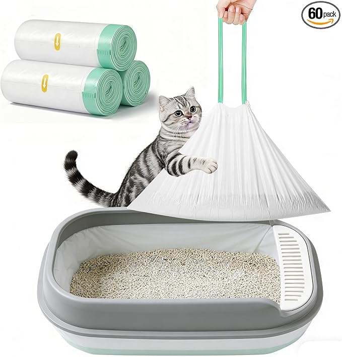 Thickened Cat Litter Box Liner Bag, 60 Count 37"×18" Jumbo Size, Extra Thick Leakproof, Tear-Resistant, Heavy Duty Enhanced Load-Bearing Strength, Ideal for Multi-Cat Family Cat Litter Bags