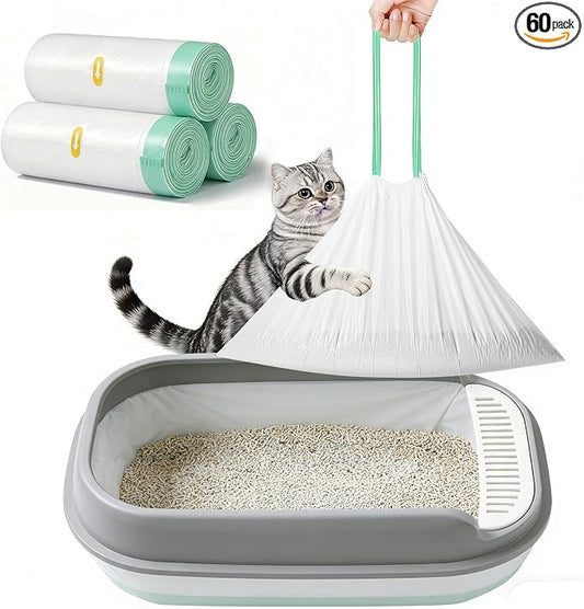 Thickened Cat Litter Box Liner Bag, 60 Count 37"×18" Jumbo Size, Extra Thick Leakproof, Tear-Resistant, Heavy Duty Enhanced Load-Bearing Strength, Ideal for Multi-Cat Family Cat Litter Bags