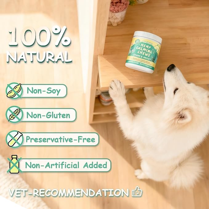 Hemp Calming Chews for Dogs, Natural Anxiety Relief Supplement, Stress Sleep Support, Reduce Barking Separation Anxiety, Chicken Flavor, 180 Soft Chews for All Dog Breeds & Ages