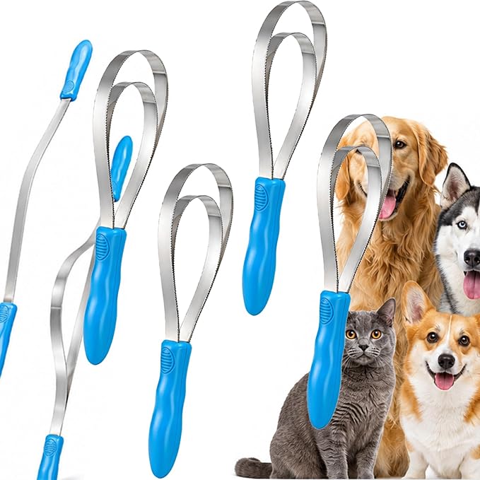 Dual Sided Shedding Blade for Cats & Dogs, Dual-Sided Stainless Steel Grooming Tool for Heavy Shedding & Undercoat Removal, Adjustable Handle for Double-Coated Breeds, Horses & Livestock (4Double Lap)