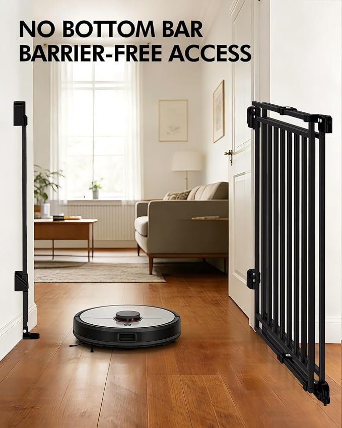 Extra Wide Baby Gate for Doorways 29" Tall Safety Gate for Kids&Pets,Pressure Mounted with Auto Close,Walk-Thru Metal Gate,Adjustable Width 26.4"-43",Indoor Pet Gate for Stairs & Hallways Black