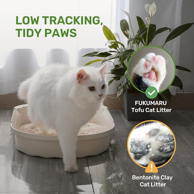 FUKUMARU Tofu Cat Litter - Natural Lightweight Bean Dregs & Corn Starch Cat Litter Pellets, Dust Free Quick Clumping, Effective Odor Control, Flushable, Low Tracking, 32lb (8lb x 4 Bags)
