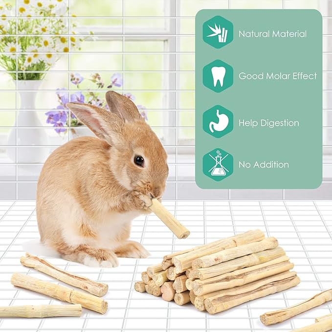 Bissap Rabbit Chew Sticks, Bunny Molar Timothy Hay Treats Bamboo Sticks for Small Animals Hamsters Chinchillas Guinea Pigs Squirrels Natural Teeth Grinding Chewing Toys