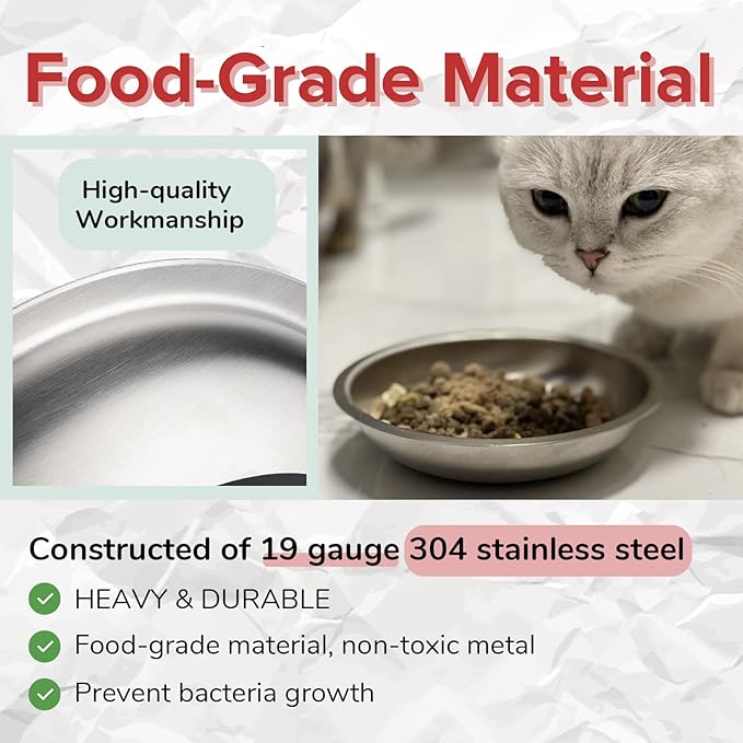 PEDAY 18/8 Stainless Steel Cat Bowls, Human Grade, Whisker Friendly - Pack of 4