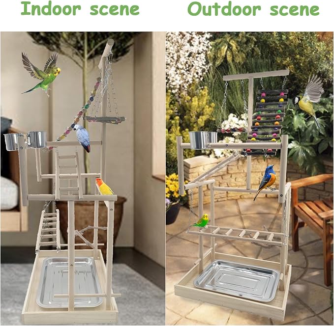 Hamiledyi 4 Layers Large Bird Playground 32" H Pet Parrot Playstand Gym Perch Wood Playpen for Parakeets Lovebirds Conure Cockatiel Cockatoos Finch Budgies or Other Small and Medium Sized Birds