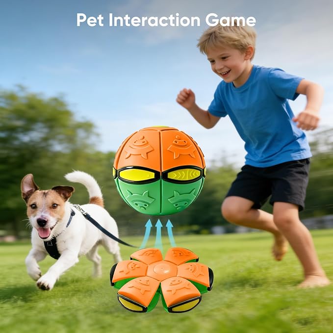 3 PCS Color-Blocked Magic Bouncing Pop Up Balls | 6 LED Lights, Transforming Ball Toy for Kids & Pets, Durable TPR, For Large Medium Dogs, Outdoor Interactive Disc Ball