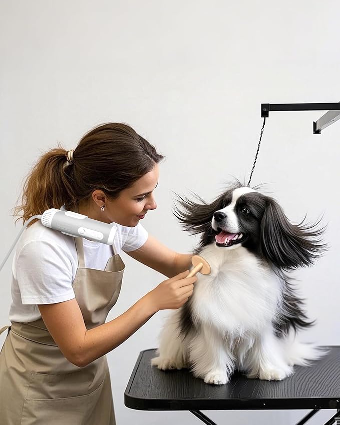 L&W BROS. Hands Free Dog Dryer – Powerful Neck Dryer for Pet Grooming for Small & Medium Dogs & Cats, Adjustable Airflow, Easy Storage, Negative Ion Technology (White)