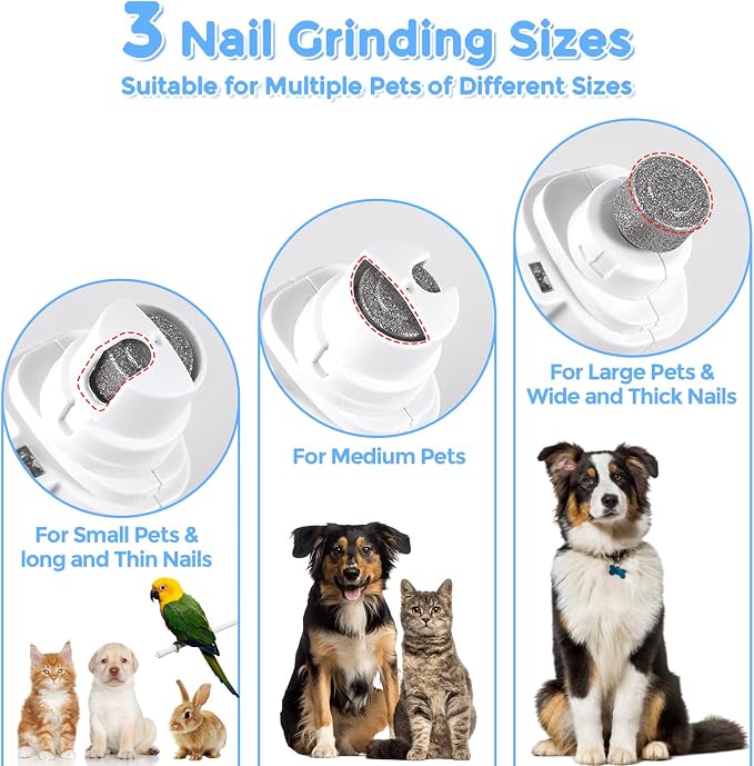2-in-1 Led Cat Dog Nail Grinder - Rechargeable Pet Nail Trimmers with LED Light,300mAh Battery Quick USB Charge for Medium Small Dogs Cats Rabbits