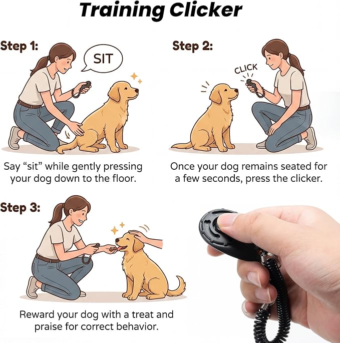 Dog Training Kit - Pet Training Waist Bag Built-in Poop Bag Holder, Dog Treat Pouch with Magnetic Closure, Dog Poop Bag, 2-in-1 Whistle Clicker, Ultrasonic Silent Whistle, Puppy Training Clickers