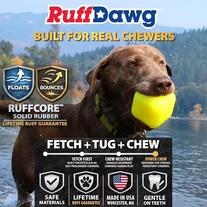 Ruff Dawg Cube Medium 2.5 Indestructible Dog Toy, Orange – Heavy-Duty Rubber Fetch & Chew Toy for Aggressive Chewers – Erratic Bounce, Floats, BPA & Latex Free – Made in USA