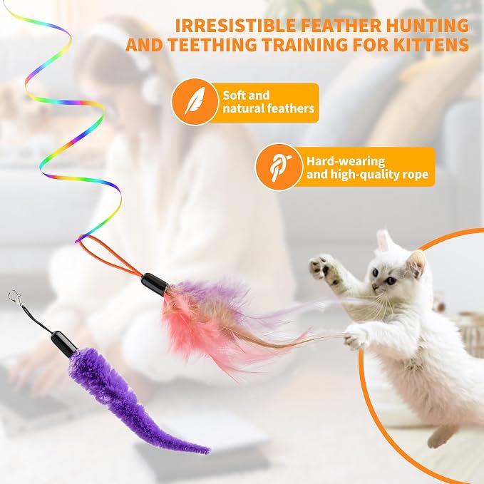 Interactive Cat Toys for Indoor Cats,Automatic Hanging Electric Cat Teaser,USB-Rechargeable,Enrichment Chase,Flying Bird Feather Mouse Wand,Safe Self Play for Bored Multi Cats Households
