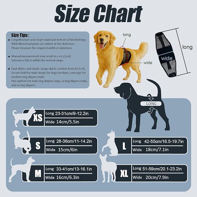 Dog Diapers Male – Reusable & Washable Belly Bands for Dogs, Breathable Air-Mesh Fabric, High Absorbing, for Doggie & Puppy in Incontinence or Excitable Urination and Training（L）