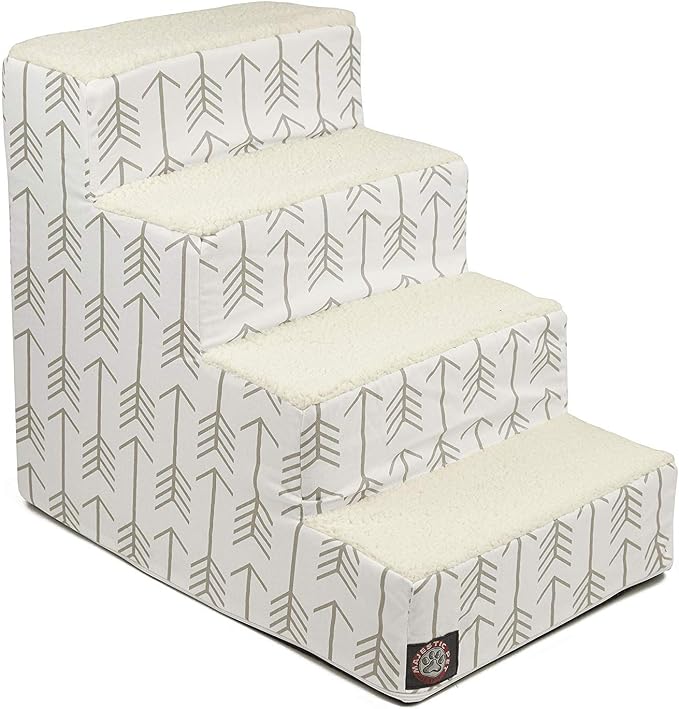 Majestic Pet Portable Pet Stairs | Soft Sherpa Steps Foam Feeling | Steps for Dogs & Cats | Dog & Cat Ramp | Indoor Only | Max Weight: up to 250 Lbs, 4 Step, Arrow White/Neutral Tan