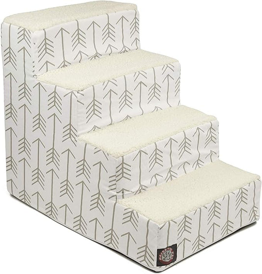 Majestic Pet Portable Pet Stairs | Soft Sherpa Steps Foam Feeling | Steps for Dogs & Cats | Dog & Cat Ramp | Indoor Only | Max Weight: up to 250 Lbs, 4 Step, Arrow White/Neutral Tan