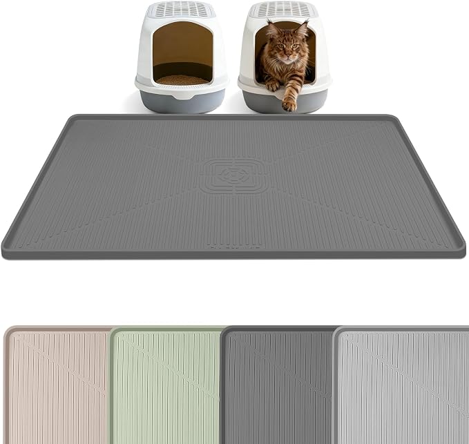 Silicone Cat Litter Mat, 45" x 30" Extra Large Litter Trapping Mat for Litter Box, Leak-Proof, Non-Slip, Kitty Litter Mats with Soft Texture for Floor, Keeping The Floor Clean (Dark Grey)