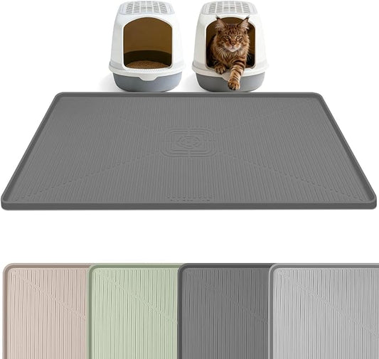 Silicone Cat Litter Mat, 45" x 30" Extra Large Litter Trapping Mat for Litter Box, Leak-Proof, Non-Slip, Kitty Litter Mats with Soft Texture for Floor, Keeping The Floor Clean (Dark Grey)