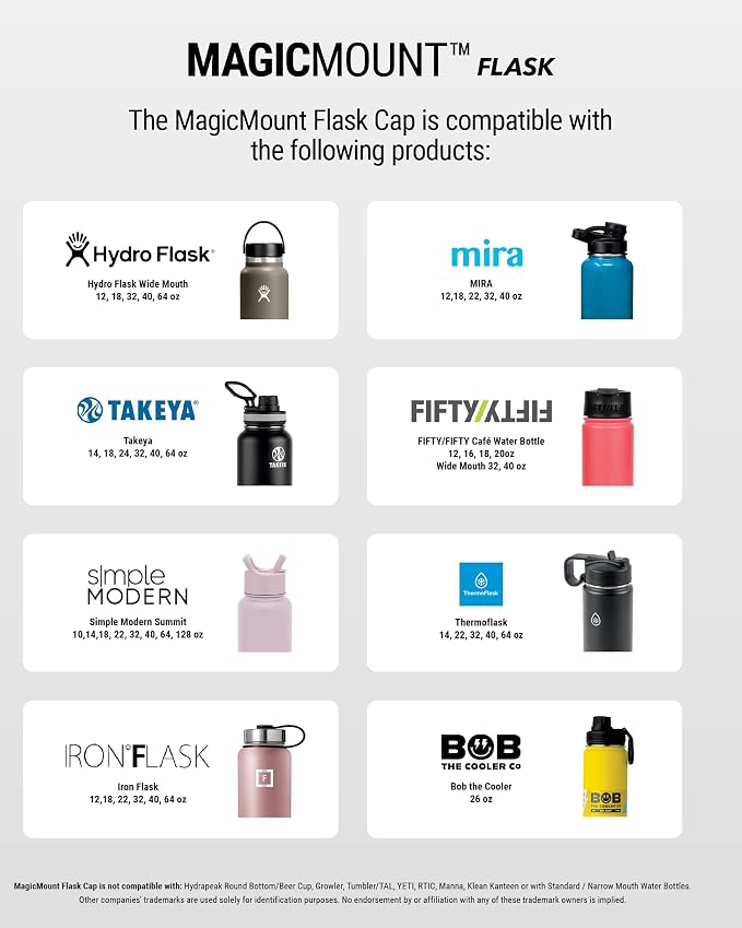Scosche MFMS32 MagicMount Flask 32 oz Stainless Steel Water Bottle with MagSafe Phone Mount Stand, 12H Hot & 24H Cold, Insulated Flask with Magnetic Phone Holder for Gym, Travel, Sports, 32oz, Blue