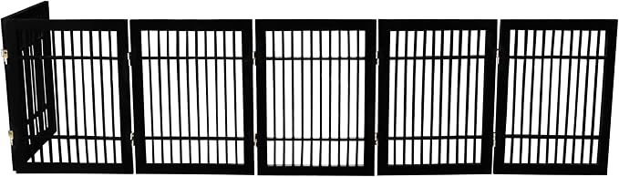 Urnporium Pet Dog Gate Freestanding, Strong Durable Folding Wooden Fence, Portable Acacia Hardwood Safety Barrier for Indoor & Outdoor Use (Black Pet Gate, 6 Panel 24" Tall)