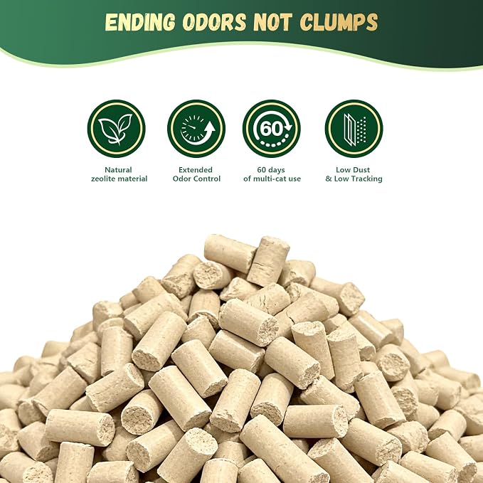 IMMCUTE Zeolite Litter Pellets, 9lb Bag Lasts 60 Days, Odor Control Cat Litter Pellets with Extra 10 Ct Pee Pads, Non Clumping Cat Litter, Low-Tracking, Unscented