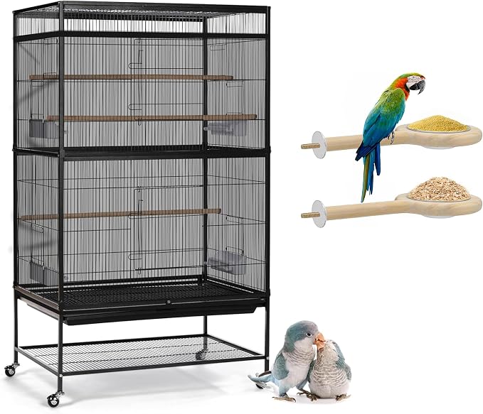ASOCEA Large Bird Cage Seed Cather and 2 Pack Bird Perch Feeding Cup