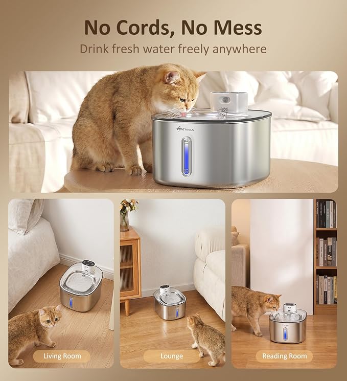 Cat Water Fountain Stainless Steel, 152fl-oz/4.5L Wireless Cat Fountain,5000mAh Battery Operated Pet Water Fountain for Cats Dogs,Ultra Quiet