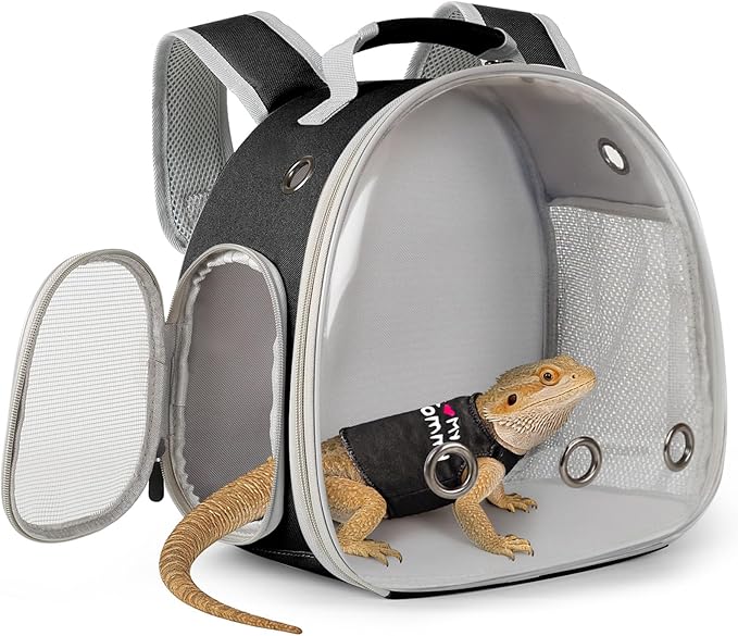 Bearded Dragon Carrier Backpack with Mommy Harness Set, Reptile Lizard Travel Carrier (Black, Mommy Harness)