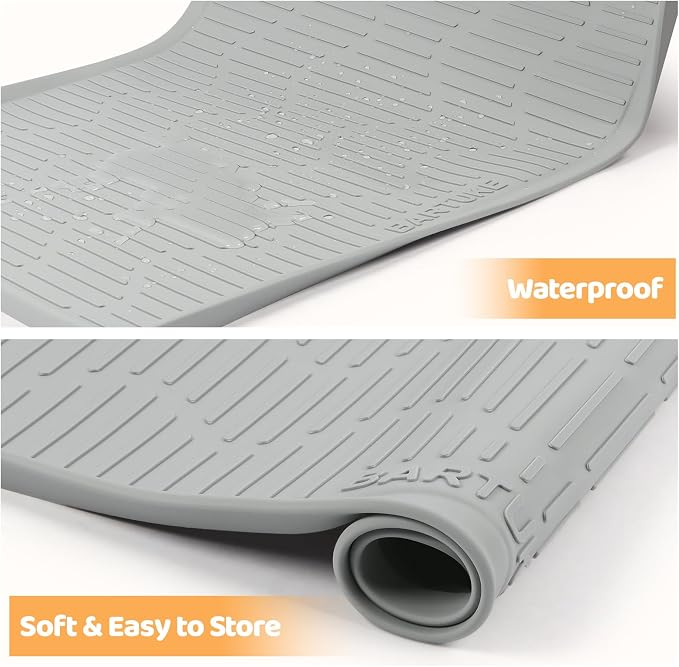 Silicone Cat & Dog Food Mat, 27" x 27" Large Pet Feeding Mat for Cats and Dogs Bowl, Pet Placemat for Food and Water with Raised Edge, Waterproof, Leakproof (Grey)