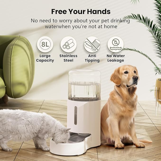CZPET Automatic 7L Dog and Cat Water Dispenser with Stainless Steel Bowl Gravity Waterer,100% BPA-Free,Large Capacity and Drinking Area Noise-Free for Pets