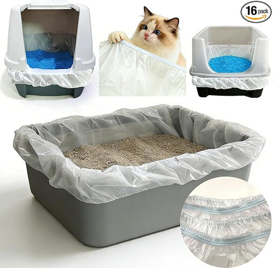 PurifyLogix Large Cat Litter Liners, Jumbo Drawstring Leakproof Bags for IRIS Cat Litter Boxes, Heavy Duty 2 MIL Tear-Resistant Extra Durable Disposable Bags for Most Cat Litter Pans, 42“ x 20”, 16PCS